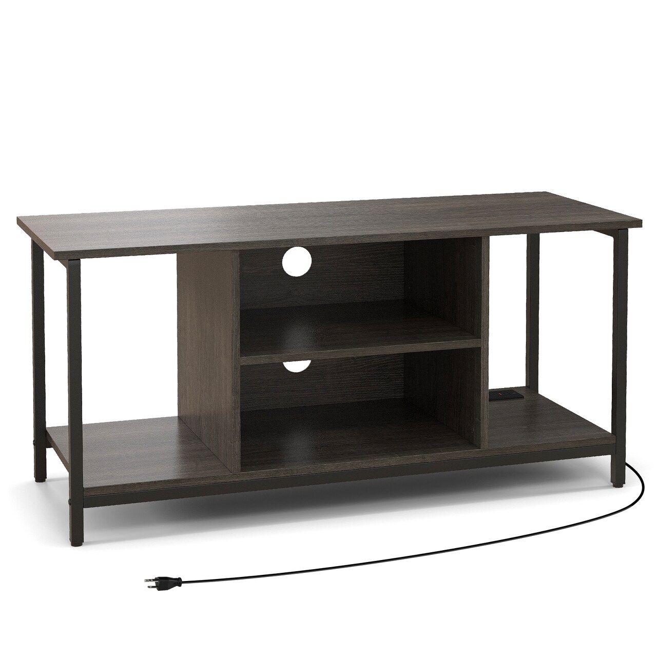 Gray TV Stand Media Console with Cable Management Adjustable Shelves Side Storage USB Charging